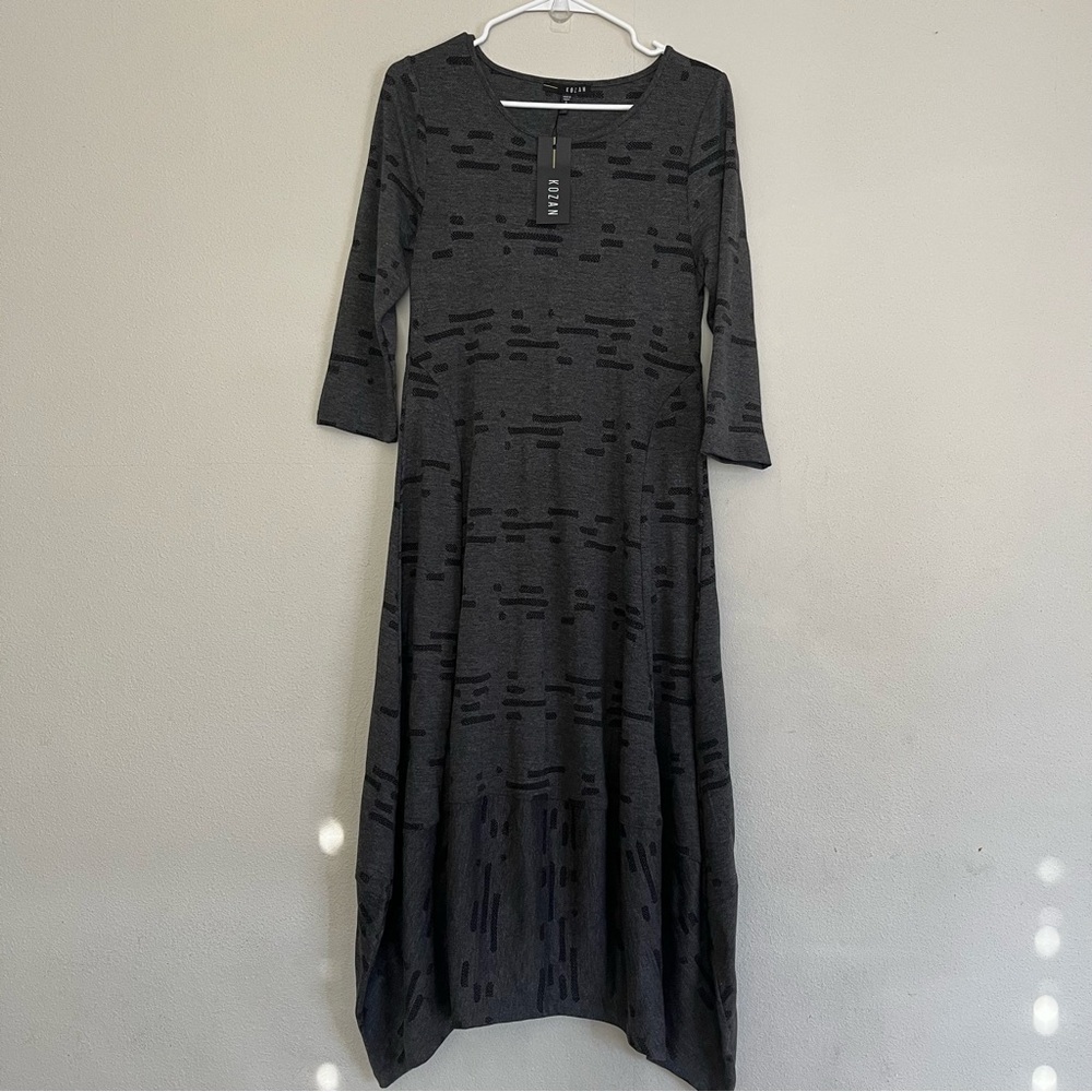 Kozan Women’s Small Lagenlook Pewter Gray Balloon Long Sleeve Dress